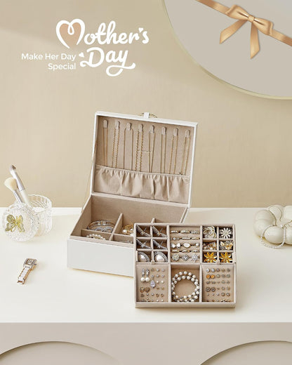 SONGMICS 2-Layer Jewelry Box with Handle, Removable Tray, Floating Effect