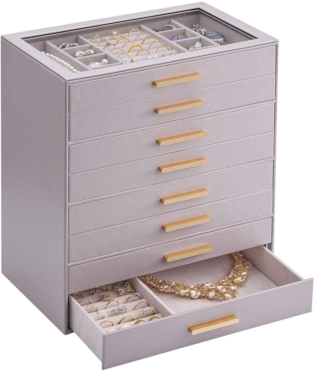 Lolalet Jewelry Box Organizer, 3-Layer Jewelry Storage Case -Beige