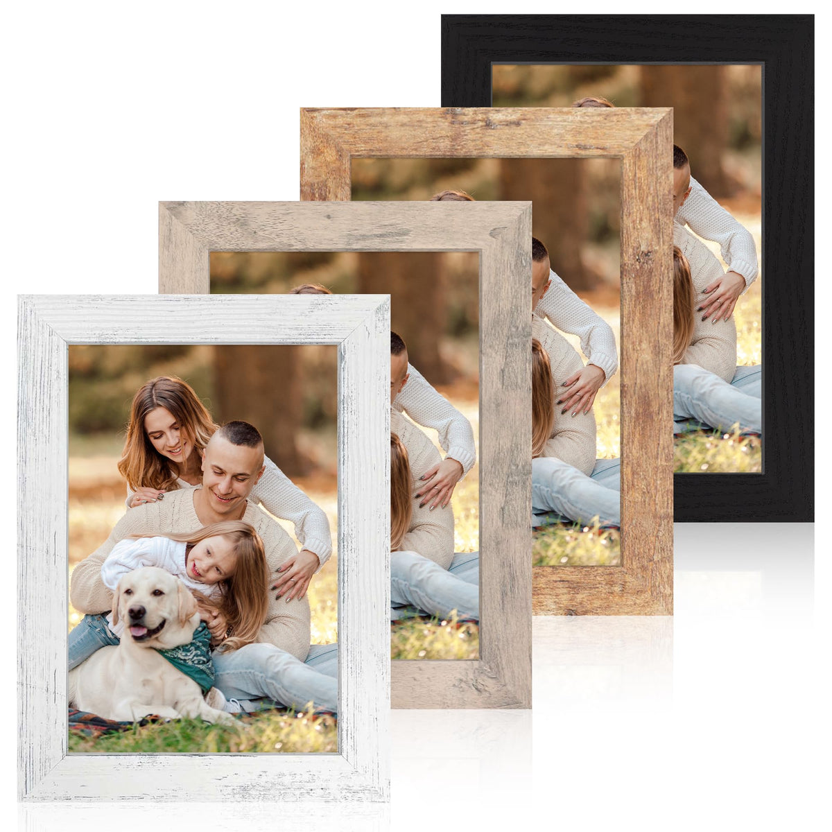 iRahmen 5x7 Picture Frame Set of 4, High Definition Real Glass Rustic Brown Frame, 5 x 7 Wood Photo Frames for Tabletop Display and Wall Mounting