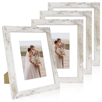 Hongkee 5x7 Picture Frame Set of 4, Real Glass and Wooden Frame, 4x6 Mat