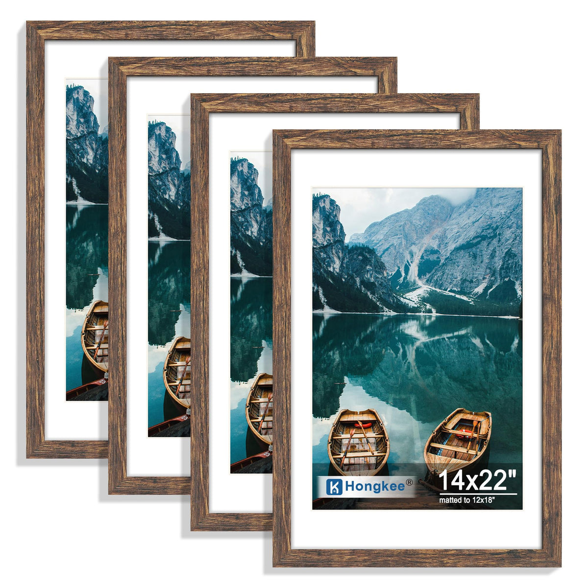Hongkee 5x7 Picture Frame Set of 4, Real Glass and Wooden Frame, 4x6 Mat
