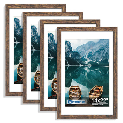 Hongkee 5x7 Picture Frame Set of 4, Real Glass and Wooden Frame, 4x6 Mat