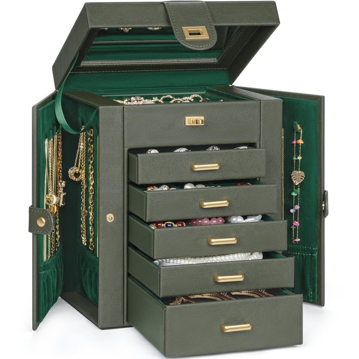 AKOZLIN 6-Tier Jewelry Box Organizer 5 Drawers Storage Black Regular