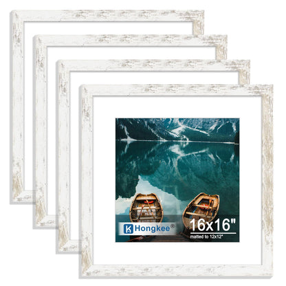 Hongkee 5x7 Picture Frame Set of 4, Real Glass and Wooden Frame, 4x6 Mat