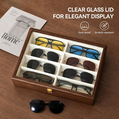 Black Walnut Sunglasses Organizer, 8 Slot Wooden Eyeglass Case for Men