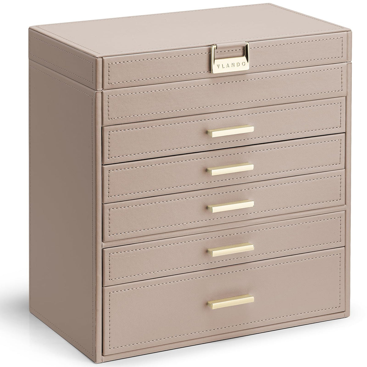 VLANDO Large Jewelry Box, 6 Layer Storage Organizer, Removable Dividers