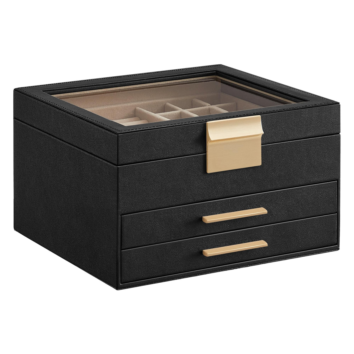 SONGMICS Jewelry Box Organizer, 3-Layer Storage with 2 Drawers, Glass Lid