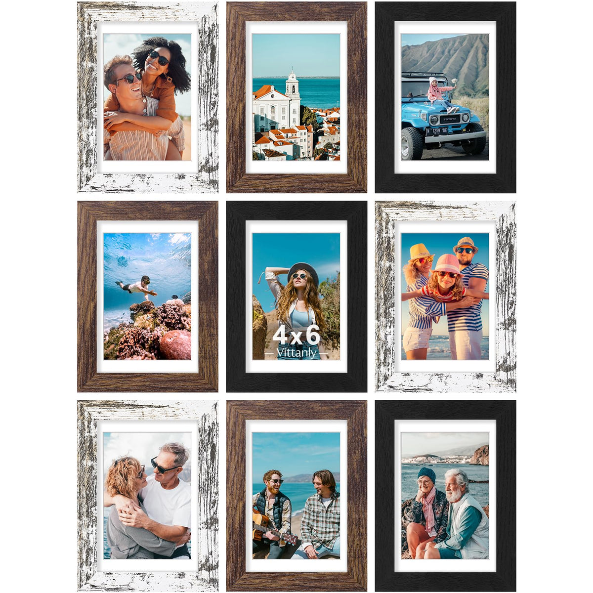 Vittanly 8x10 Picture Frames Set of 9 for Wall or Tabletop Display, Black