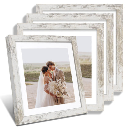 Hongkee 5x7 Picture Frame Set of 4, Real Glass and Wooden Frame, 4x6 Mat