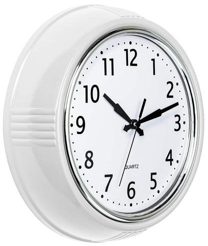 Bernhard Products Retro Wall Clock 12 Inch Red Kitchen 50's Vintage Design Round Silent Non Ticking Battery Operated Quality Quartz Clock for Home Office School or Classroom