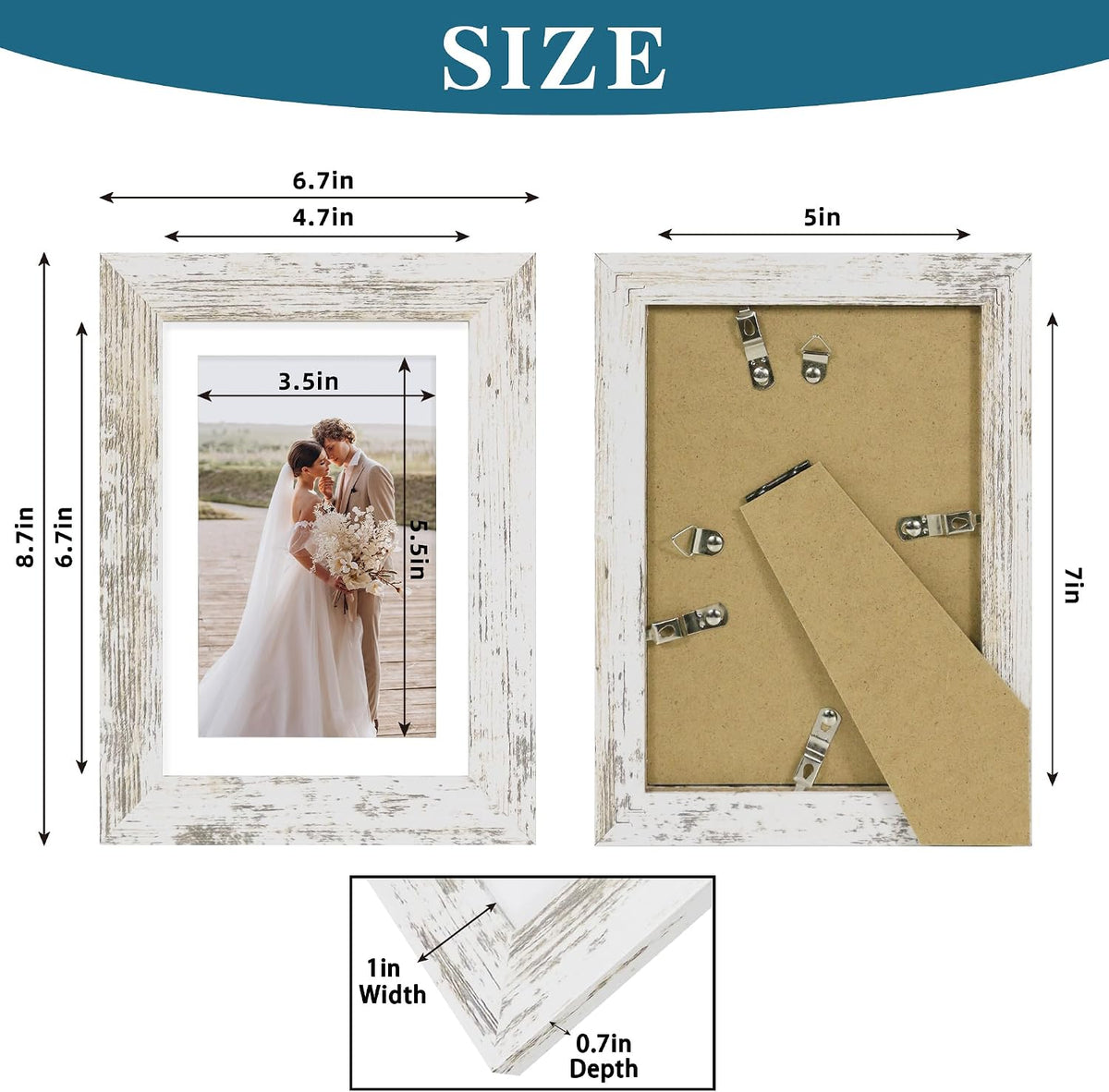 Hongkee 5x7 Picture Frame Set of 4, Real Glass and Wooden Frame, 4x6 Mat