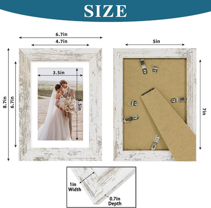 Hongkee 5x7 Picture Frame Set of 4, Real Glass and Wooden Frame, 4x6 Mat