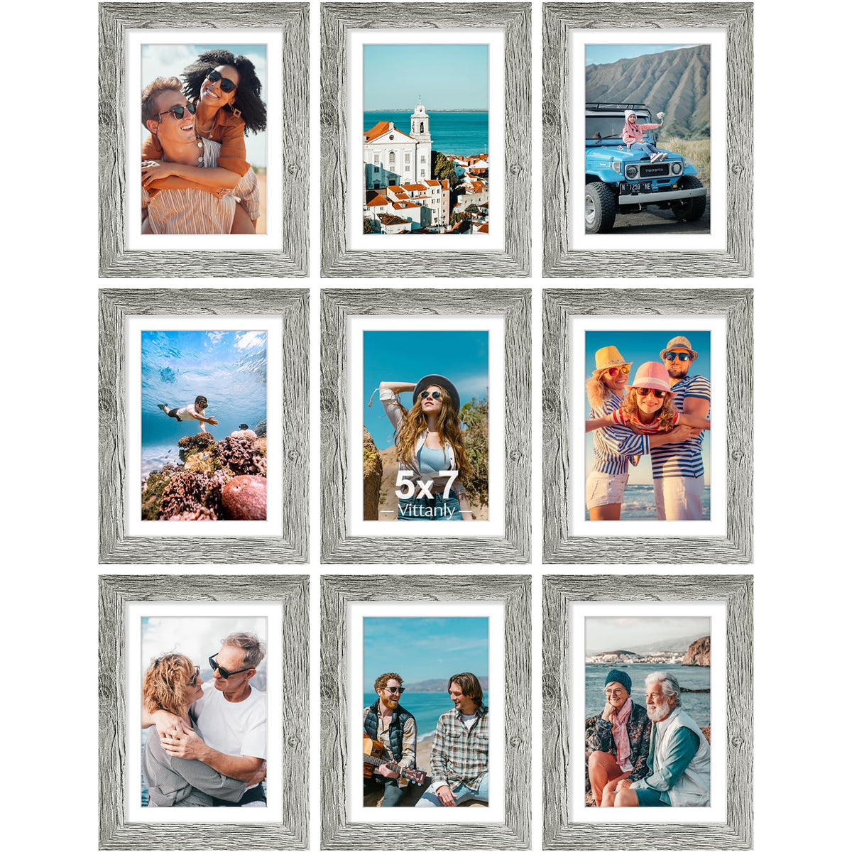 Vittanly 8x10 Picture Frames Set of 9 for Wall or Tabletop Display, Black