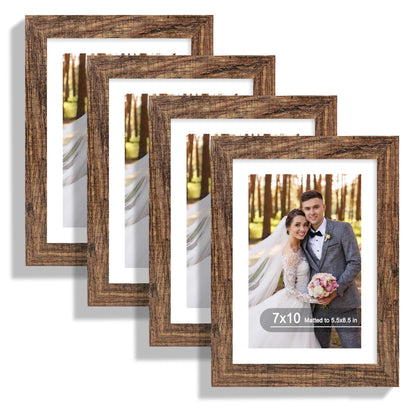 Hongkee 5x7 Picture Frame Set of 4, Real Glass and Wooden Frame, 4x6 Mat