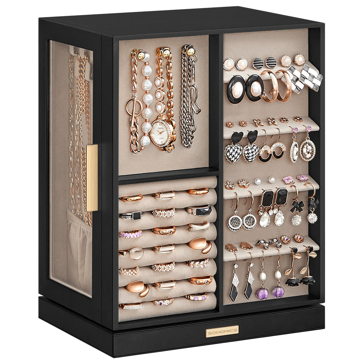 SONGMICS Jewelry Box Organizer, 360° Rotating, 5 Drawers, Laurel Green