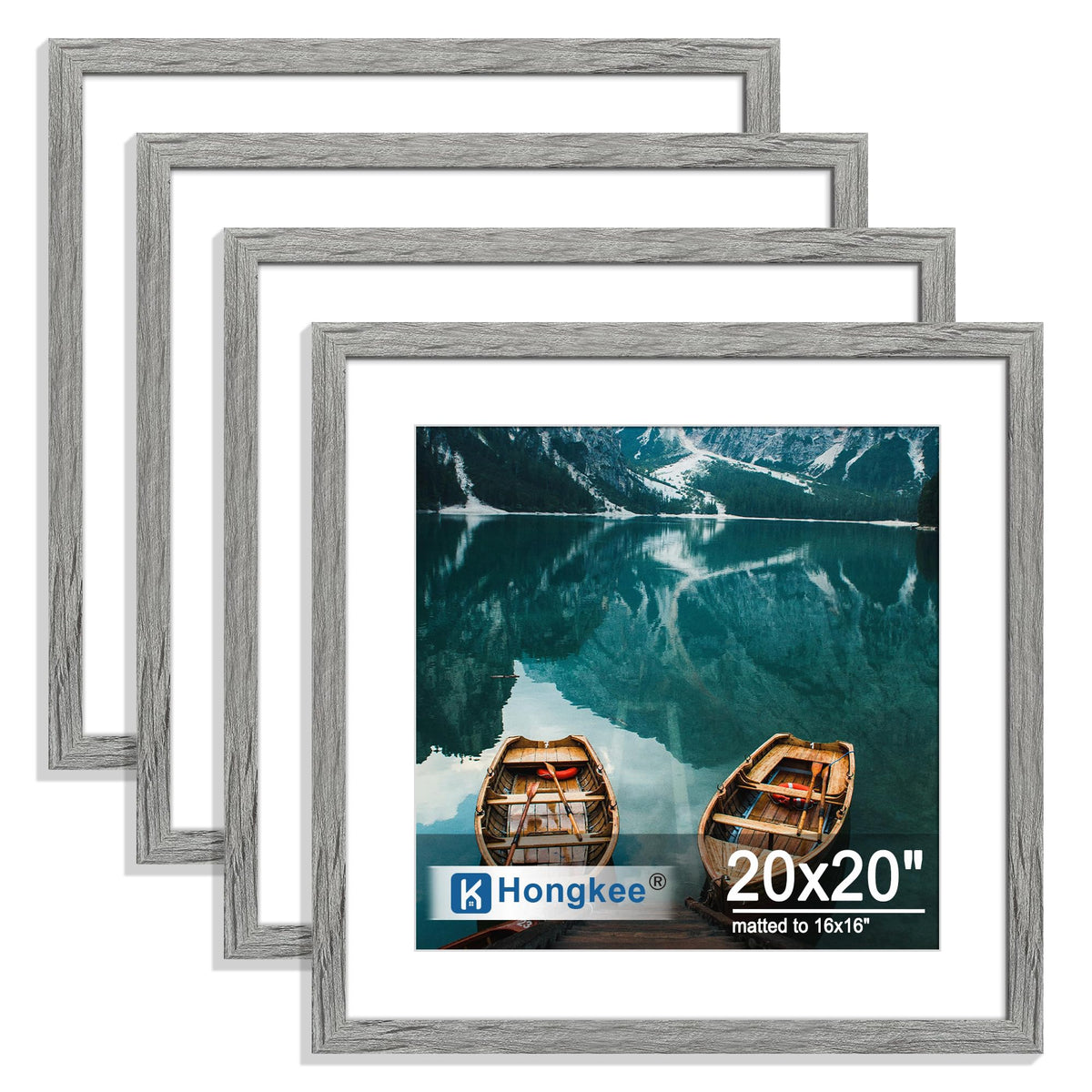 Hongkee 5x7 Picture Frame Set of 4, Real Glass and Wooden Frame, 4x6 Mat