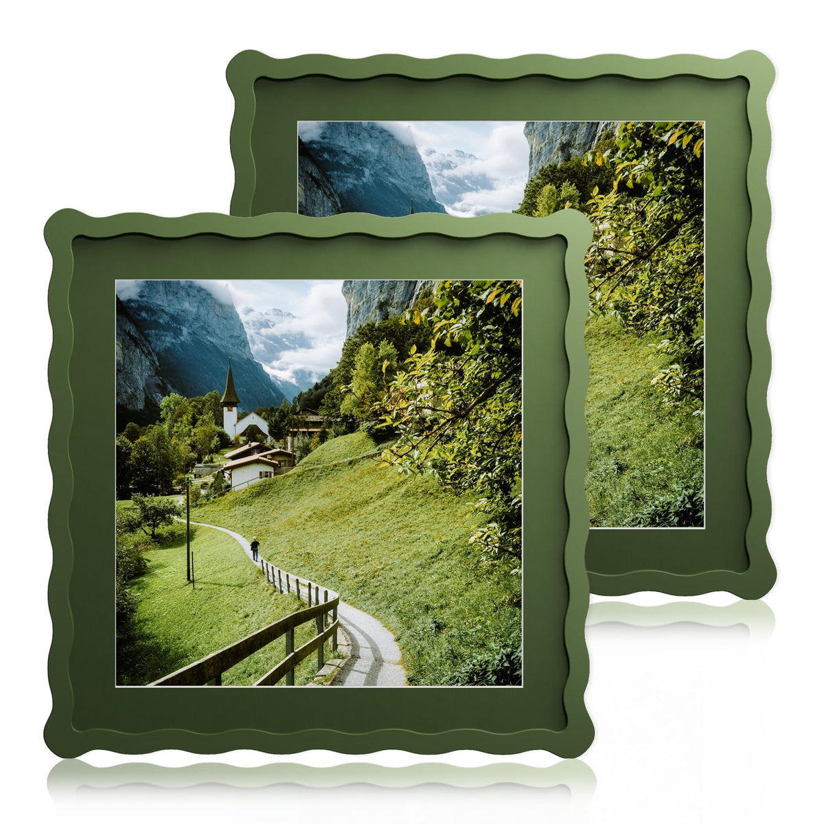5x7 Wavy Picture Frame with 4x6 Mat, 5 x 7 Wood Frame, Real Glass