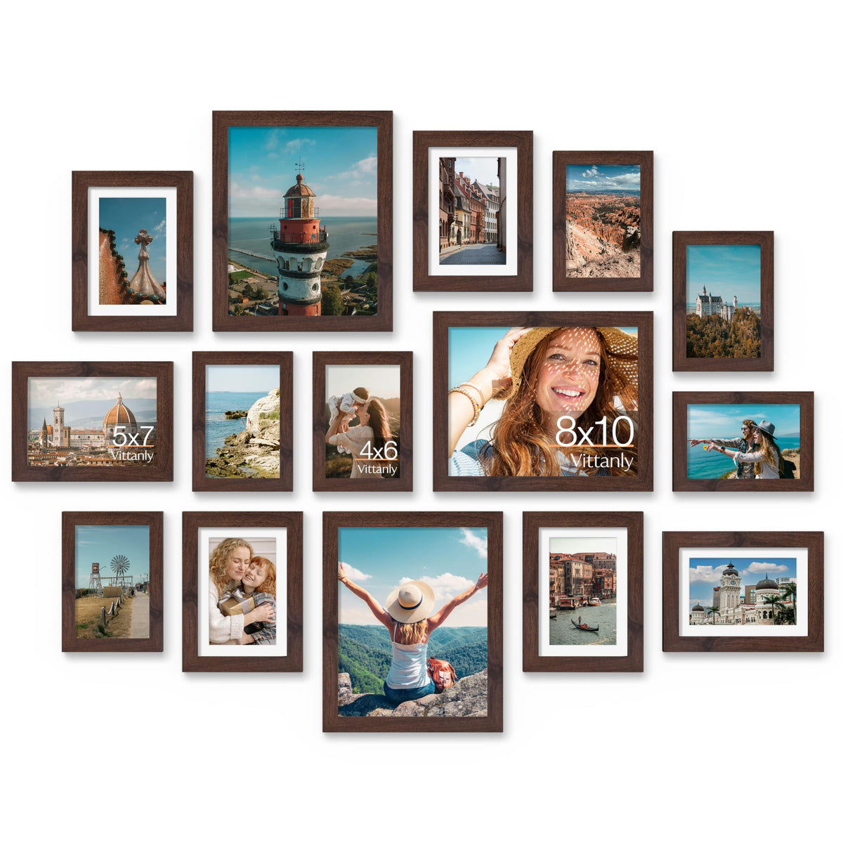 Vittanly 15 Pack Picture Frames Collage Wall Decor, Wall/Tabletop Display
