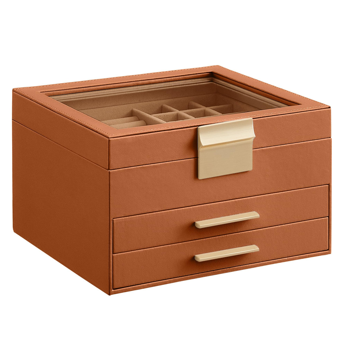 SONGMICS Jewelry Box Organizer, 3-Layer Storage with 2 Drawers, Glass Lid