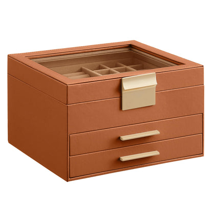 SONGMICS Jewelry Box Organizer, 3-Layer Storage with 2 Drawers, Glass Lid