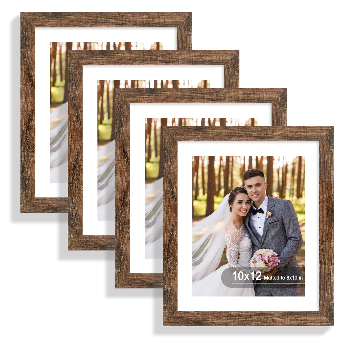 Hongkee 5x7 Picture Frame Set of 4, Real Glass and Wooden Frame, 4x6 Mat