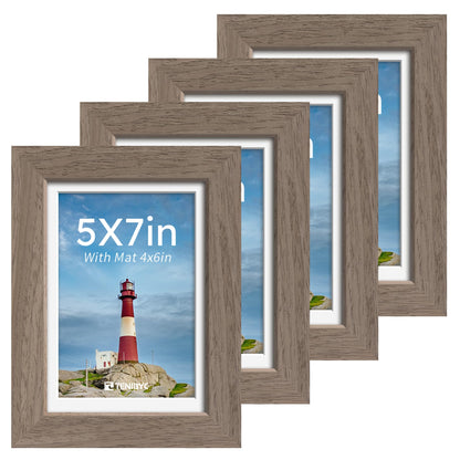 5x7 picture frame 4 Pack, 4x6 Mat, Black Wood, Glass, for Photo
