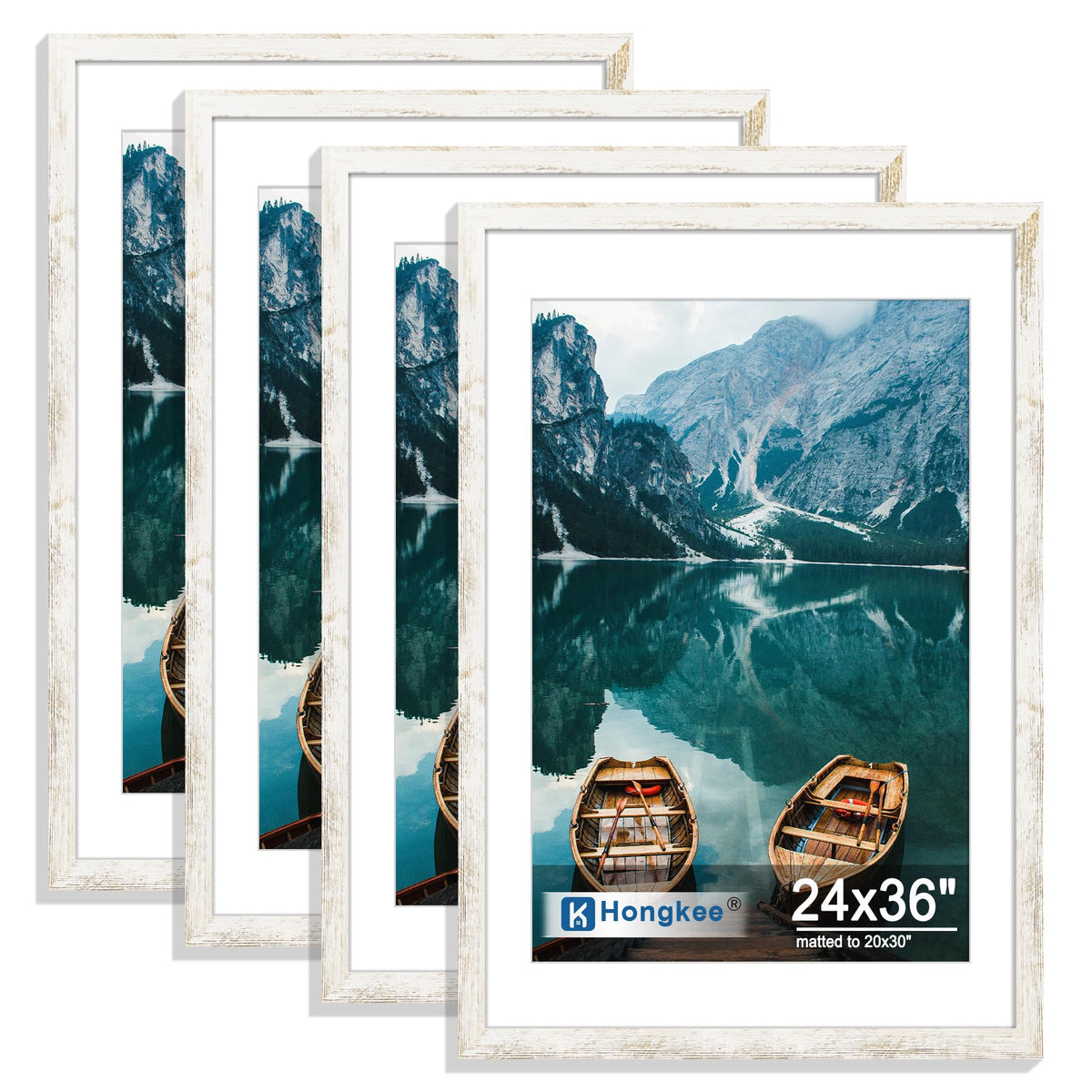 Hongkee 5x7 Picture Frame Set of 4, Real Glass and Wooden Frame, 4x6 Mat