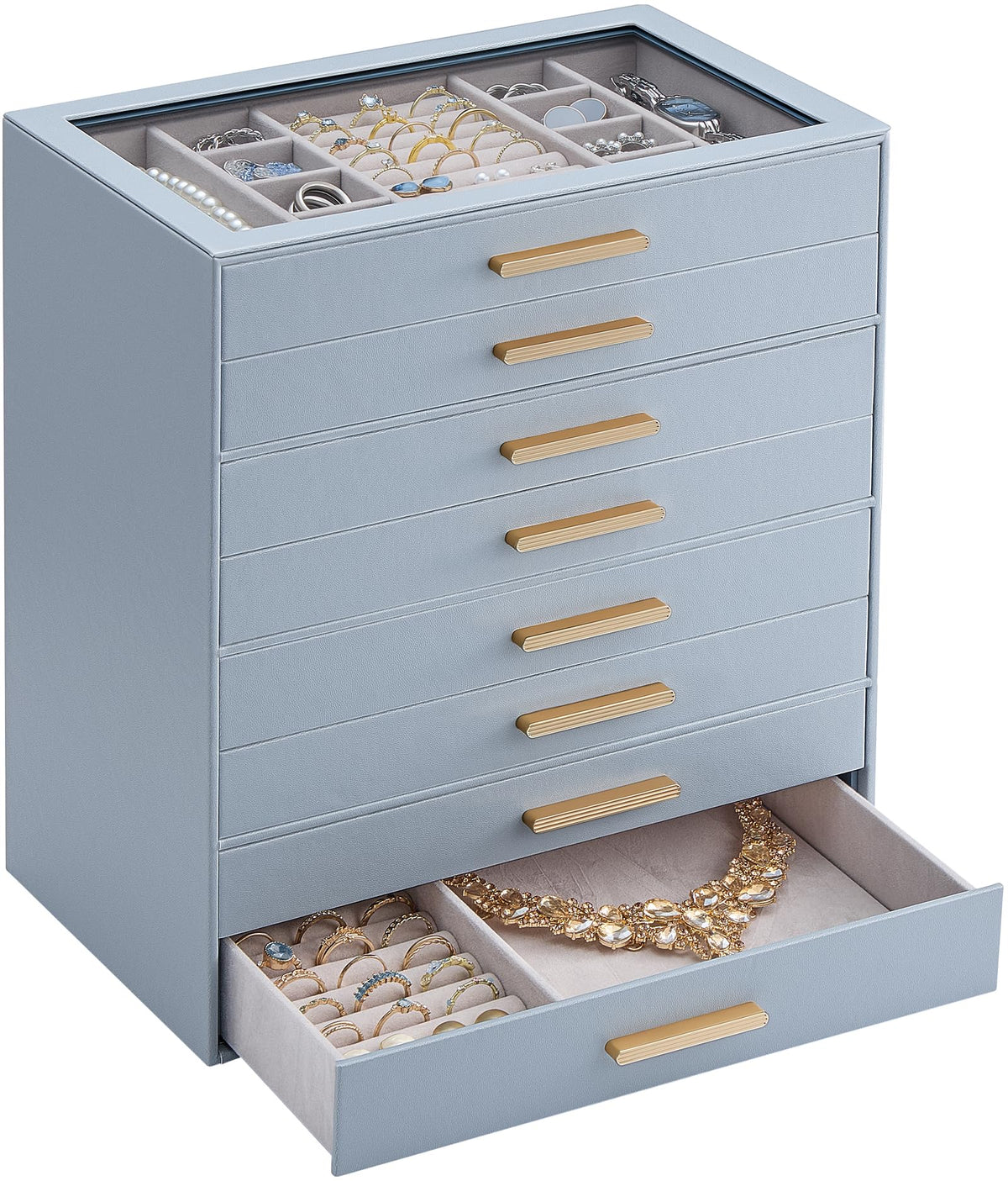 Lolalet Jewelry Box Organizer, 3-Layer Jewelry Storage Case -Beige