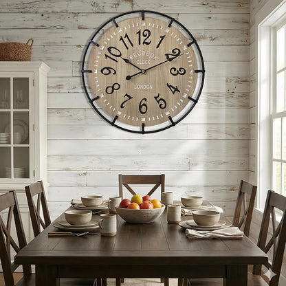 30 Inch Oversized Farmhouse Wall Clock, Metal Rustic Wood with Silent Quartz Movement, Easy Read Arabic Numerals, Battery Powered Decorative Wall Clock for Living Room Bedroom Kitchen Office