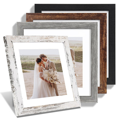 Hongkee 5x7 Picture Frame Set of 4, Real Glass and Wooden Frame, 4x6 Mat