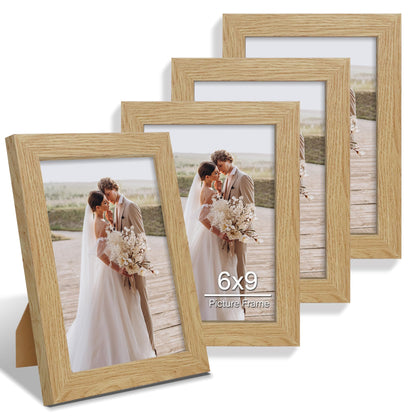 Hongkee 5x7 Picture Frame Set of 4, Real Glass and Wooden Frame, 4x6 Mat
