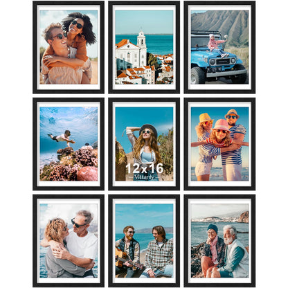 Vittanly 8x10 Picture Frames Set of 9 for Wall or Tabletop Display, Black