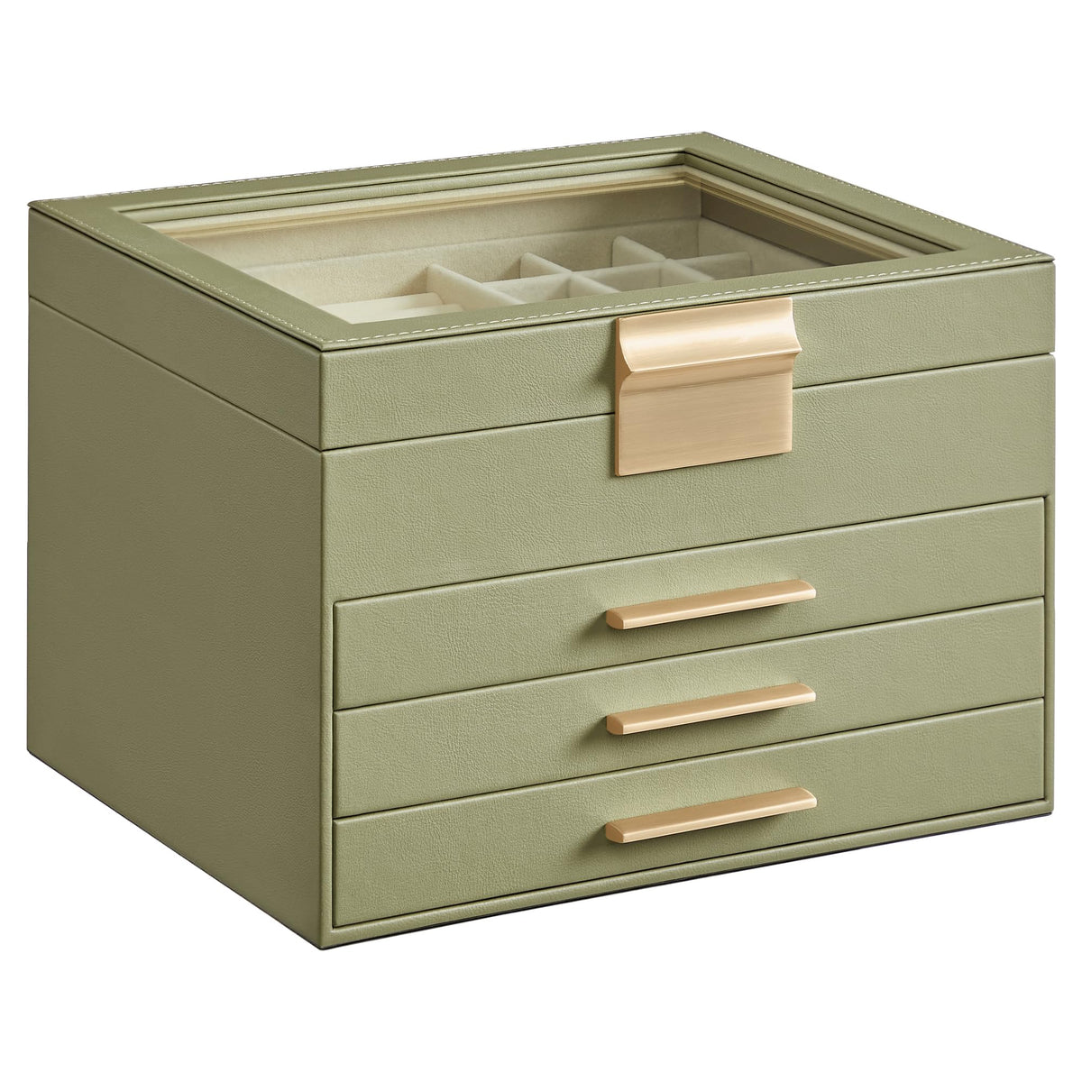 SONGMICS Jewelry Box Organizer, 3-Layer Storage with 2 Drawers, Glass Lid