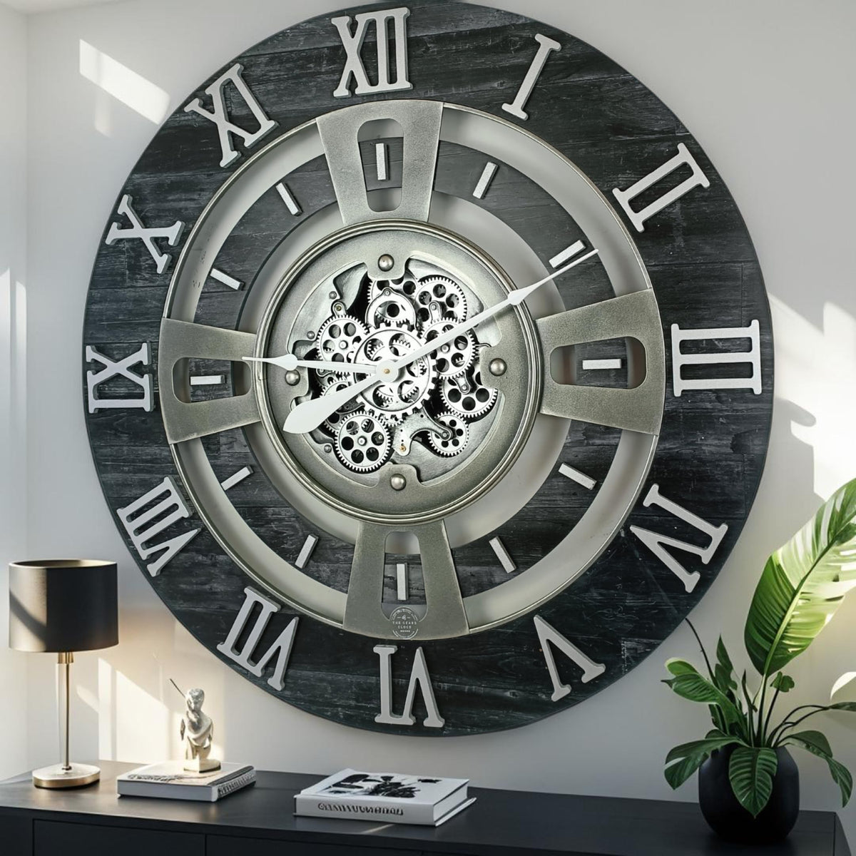 ImprovingLife The Gears Clock Real Moving Gear Wall Clock England Line (Vintage Brown, 36 inches (90 cm))