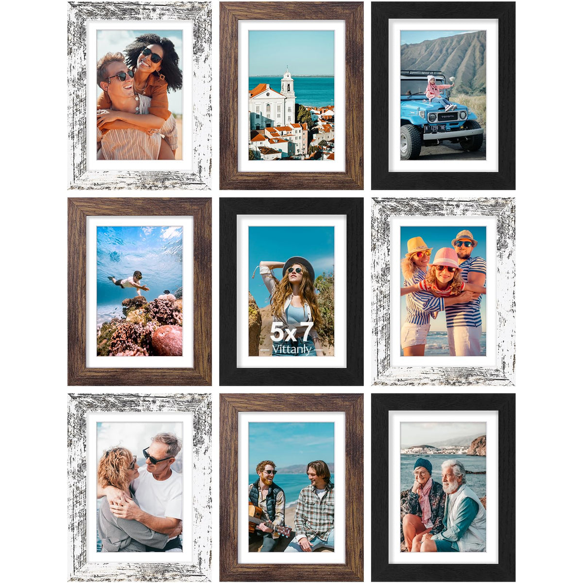 Vittanly 8x10 Picture Frames Set of 9 for Wall or Tabletop Display, Black