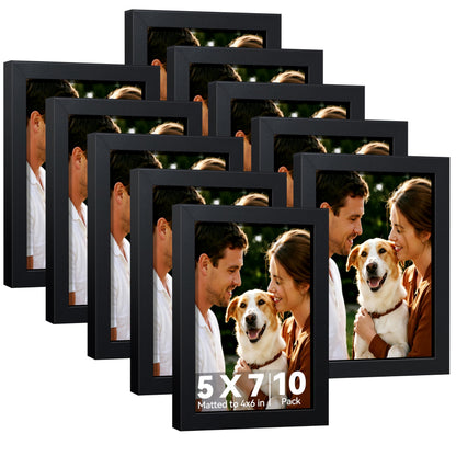 HappyHapi 4x6 Picture Frame Set of 10, Wall or Tabletop Display, Black