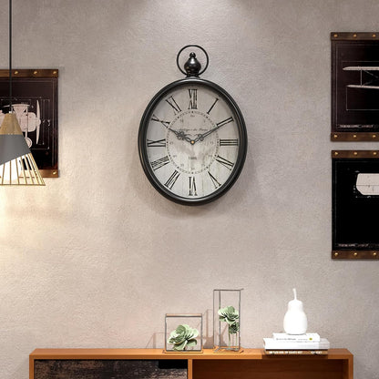 Menterry Large Oval Retro Wall Clock, Rustic Vintage Style, Antique Black