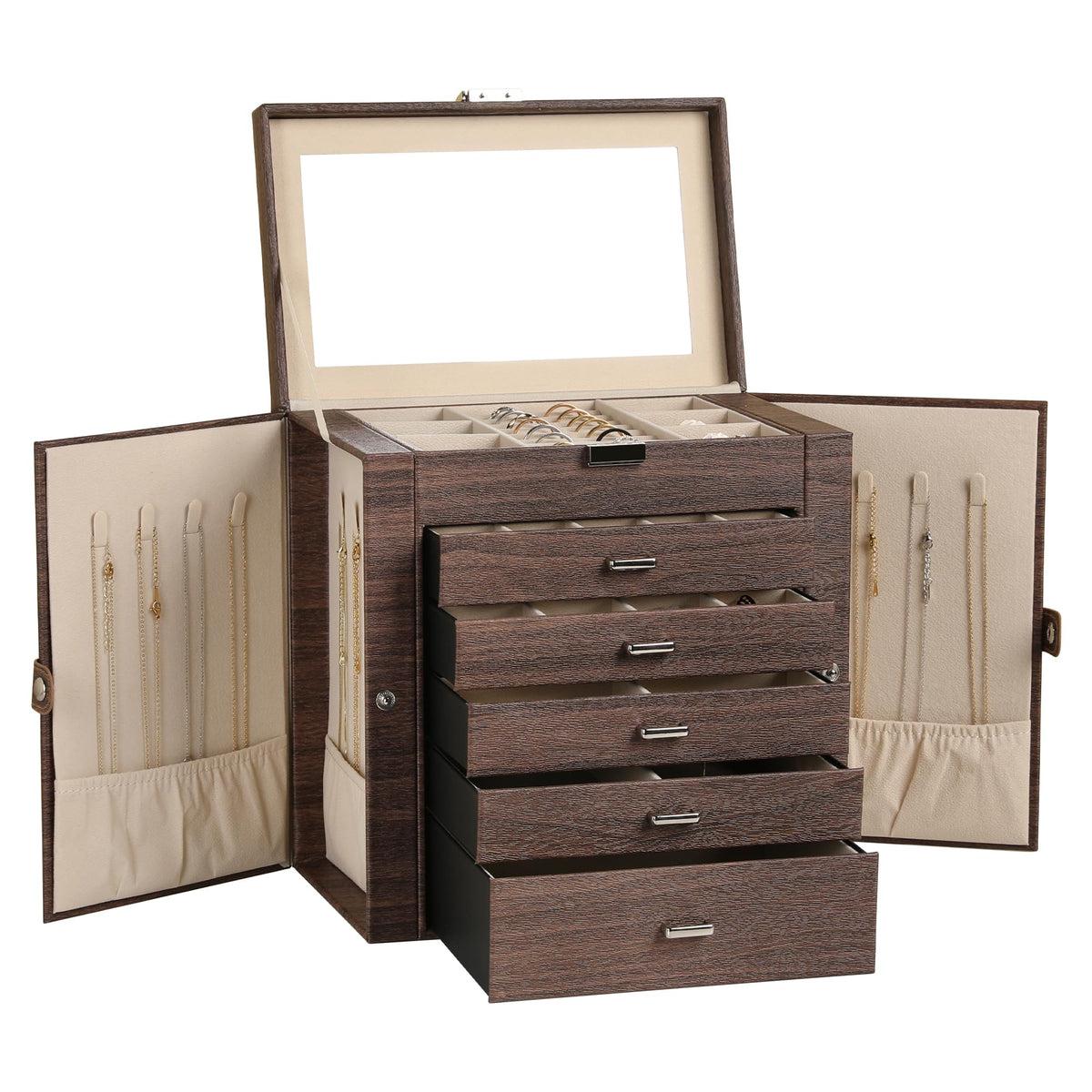 Frebeauty 6-Layer Jewelry Box for Women,Large Jewelry Organizer with Drawer