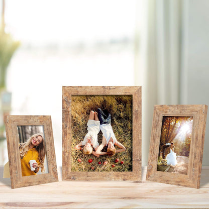 iRahmen 5x7 Picture Frame Set of 4, High Definition Real Glass Rustic Brown Frame, 5 x 7 Wood Photo Frames for Tabletop Display and Wall Mounting