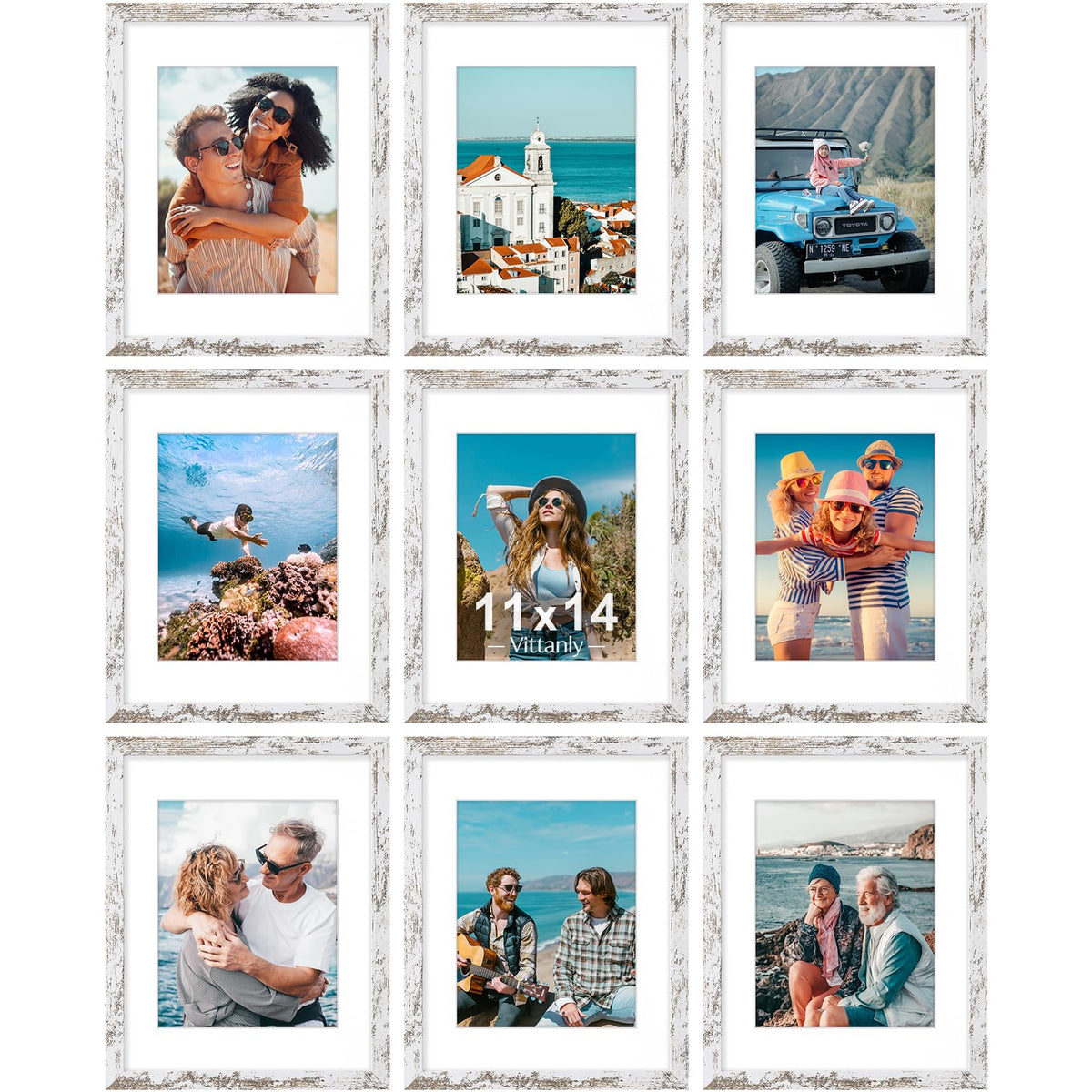 Vittanly 8x10 Picture Frames Set of 9 for Wall or Tabletop Display, Black