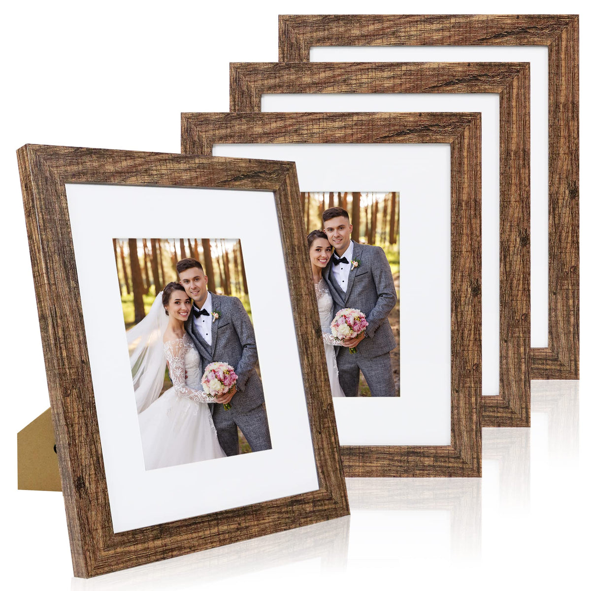Hongkee 5x7 Picture Frame Set of 4, Real Glass and Wooden Frame, 4x6 Mat