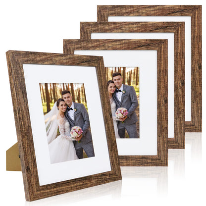 Hongkee 5x7 Picture Frame Set of 4, Real Glass and Wooden Frame, 4x6 Mat