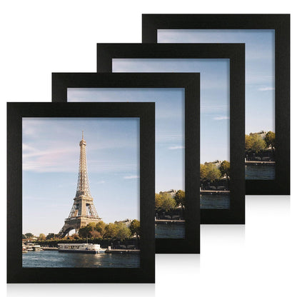 iRahmen 5x7 Picture Frame Set of 4, High Definition Real Glass Rustic Brown Frame, 5 x 7 Wood Photo Frames for Tabletop Display and Wall Mounting