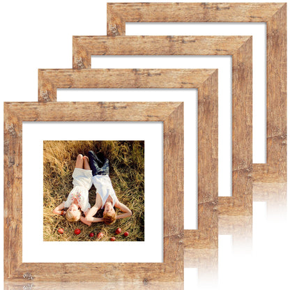 iRahmen 5x7 Picture Frame Set of 4, High Definition Real Glass Rustic Brown Frame, 5 x 7 Wood Photo Frames for Tabletop Display and Wall Mounting