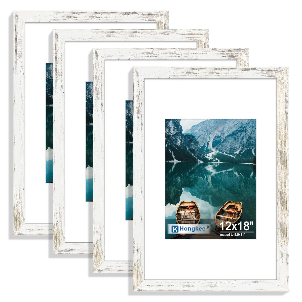 Hongkee 5x7 Picture Frame Set of 4, Real Glass and Wooden Frame, 4x6 Mat