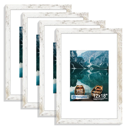 Hongkee 5x7 Picture Frame Set of 4, Real Glass and Wooden Frame, 4x6 Mat