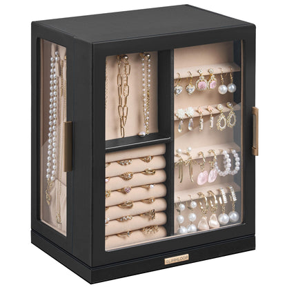 Glimmloop 360° Rotating Jewelry Box with 7 Drawers, Spacious Vertical Jewelry Organizer with Glass Window, Jewelry Storage Case, Dustproof & Moisture-resistant Design, White