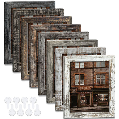 5x7 Picture Frames Set of 8, Vintage Rustic Farmhouse Industrial Style Photo Frames, High Definition Real Glass, for Tabletop or Wall Hanging