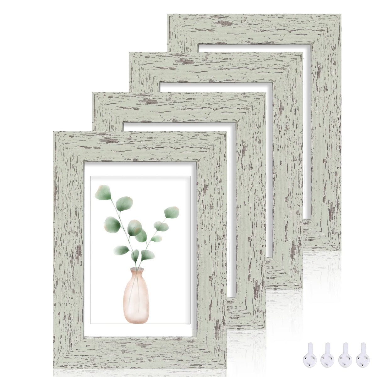 Hongkee 5x7 Picture Frame Set of 4, Real Glass and Wooden Frame, 4x6 Mat
