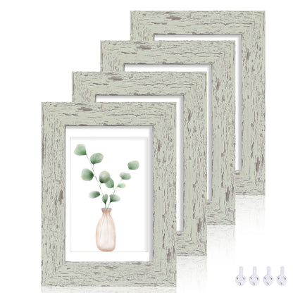 Hongkee 5x7 Picture Frame Set of 4, Real Glass and Wooden Frame, 4x6 Mat